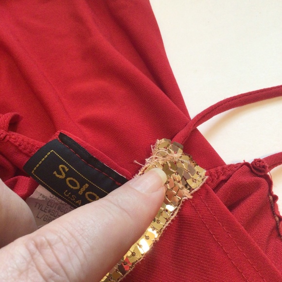 Vintage Solar Y2K Red Sequin Trim Cami Top Holiday Party Glam Sparkle Tank Retro - Picture 4 of 8